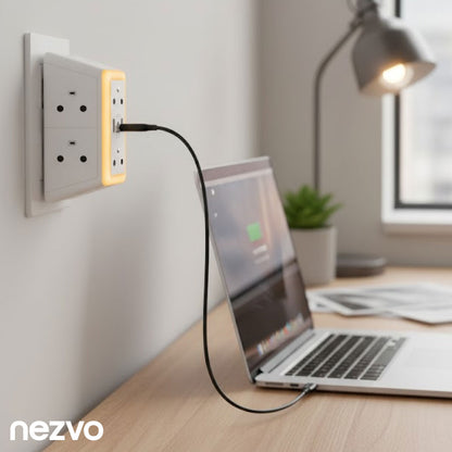 Multiprise Murale 6 Prises + 3 Ports USB avec Veilleuse Tactile