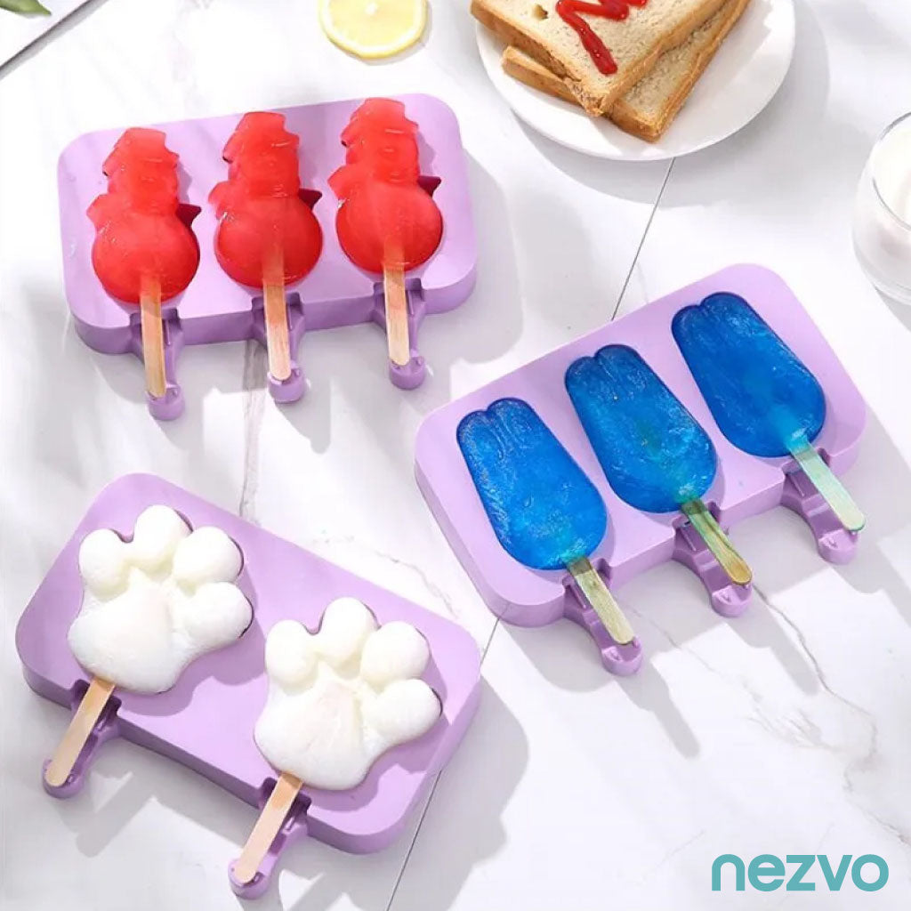 4 Moules à Glace en Silicone + 20 Bâtonnets – Rafraîchissez Votre Été !