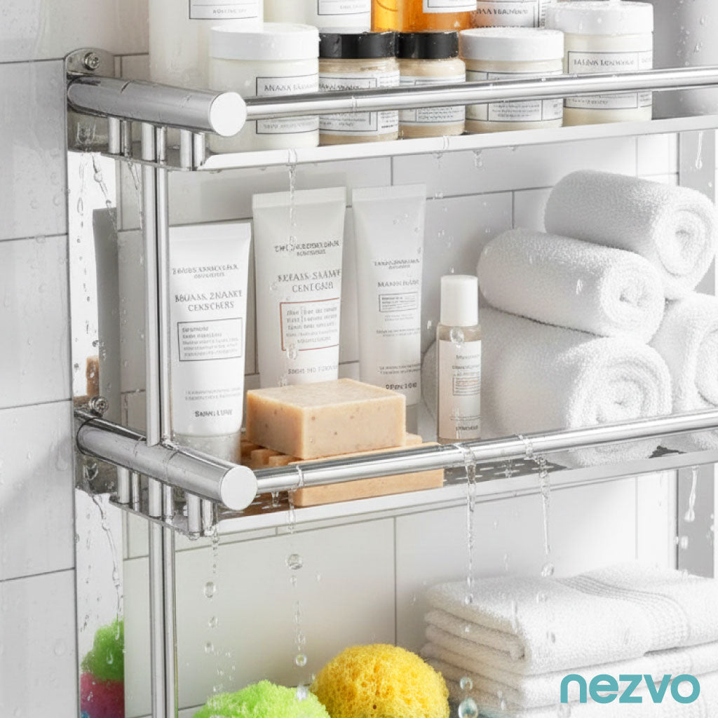 Étagère Murale Inox 3 Niveaux – Rangement Salle de Bain & Cuisine