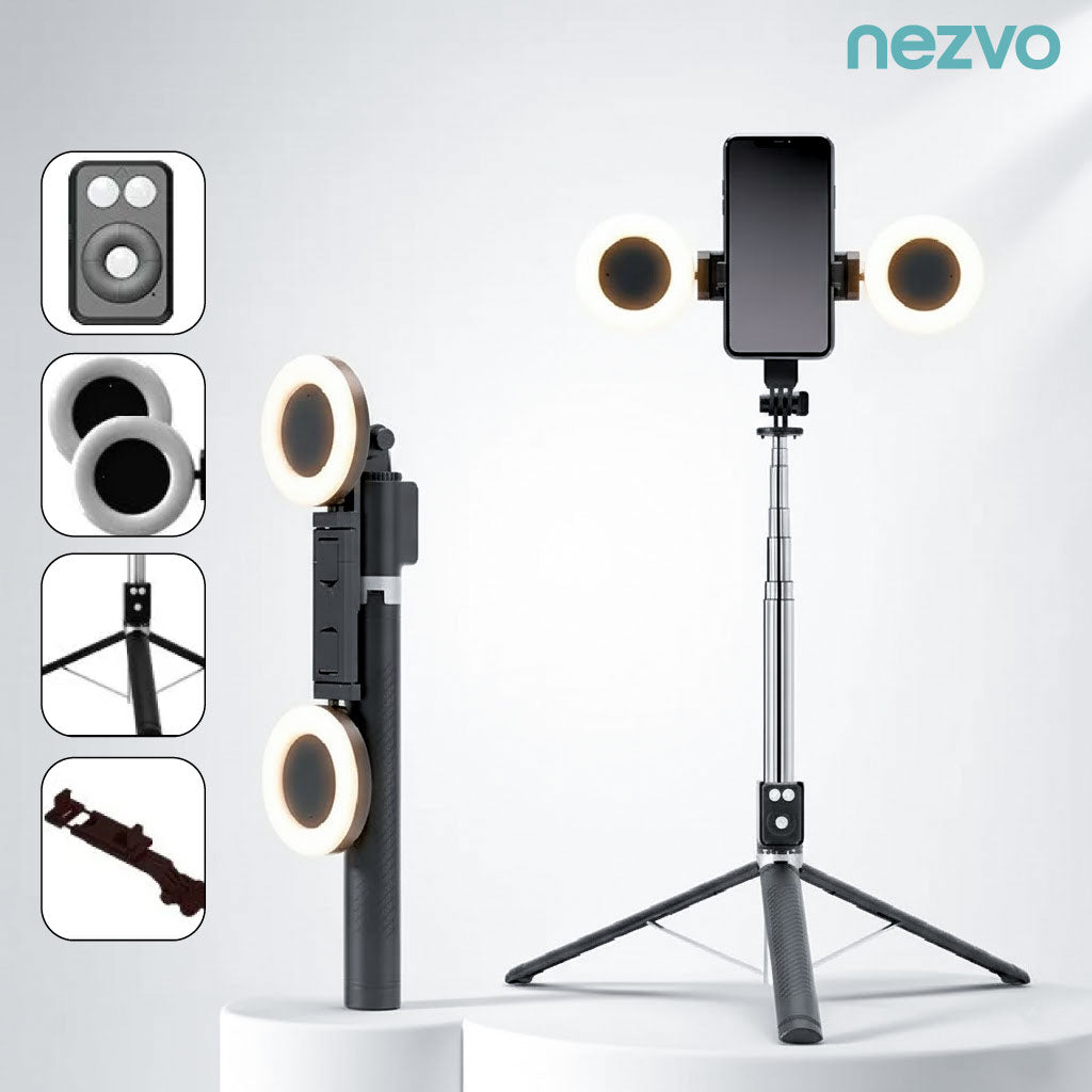 Trépied Selfie Multifonction avec Double Ring Light