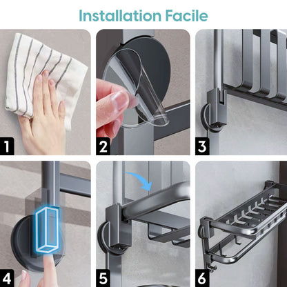 Organisateur Mural Porte‑Serviettes – Étagère & Crochets Pratiques pour Salle de Bain !